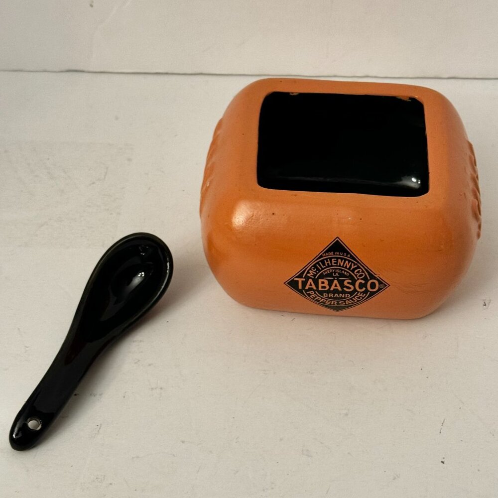 Tabasco Ceramic 4" Orange Black Serving Bowl Salsa Sauce Dish with Spoon